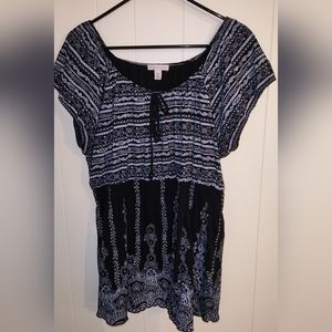 2X Black and White Print Peasant Top by Established 1962